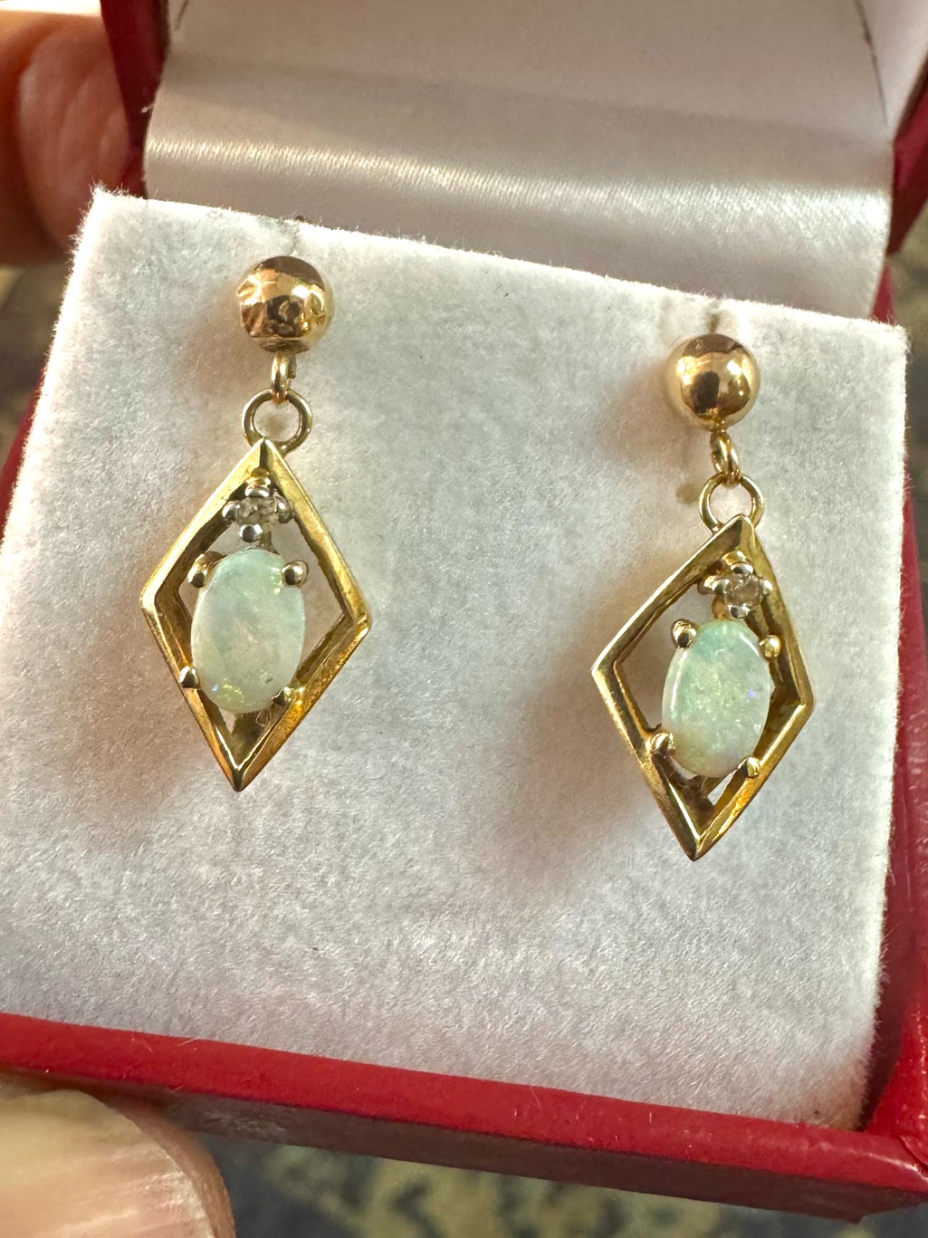 14k Opal & Diamond Dangle Earrings